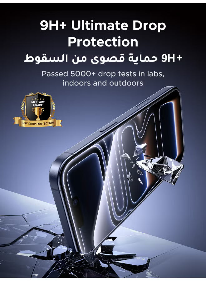 2-Pack iPhone 17 Pro Max Screen Protector With Auto Alignment Kit 6.9 Inch Ultra HD Clear, Scratch Resistant, Military-Grade Protection, Easy Installation, Anti-Fingerprint, Bubble Free Glass Film -