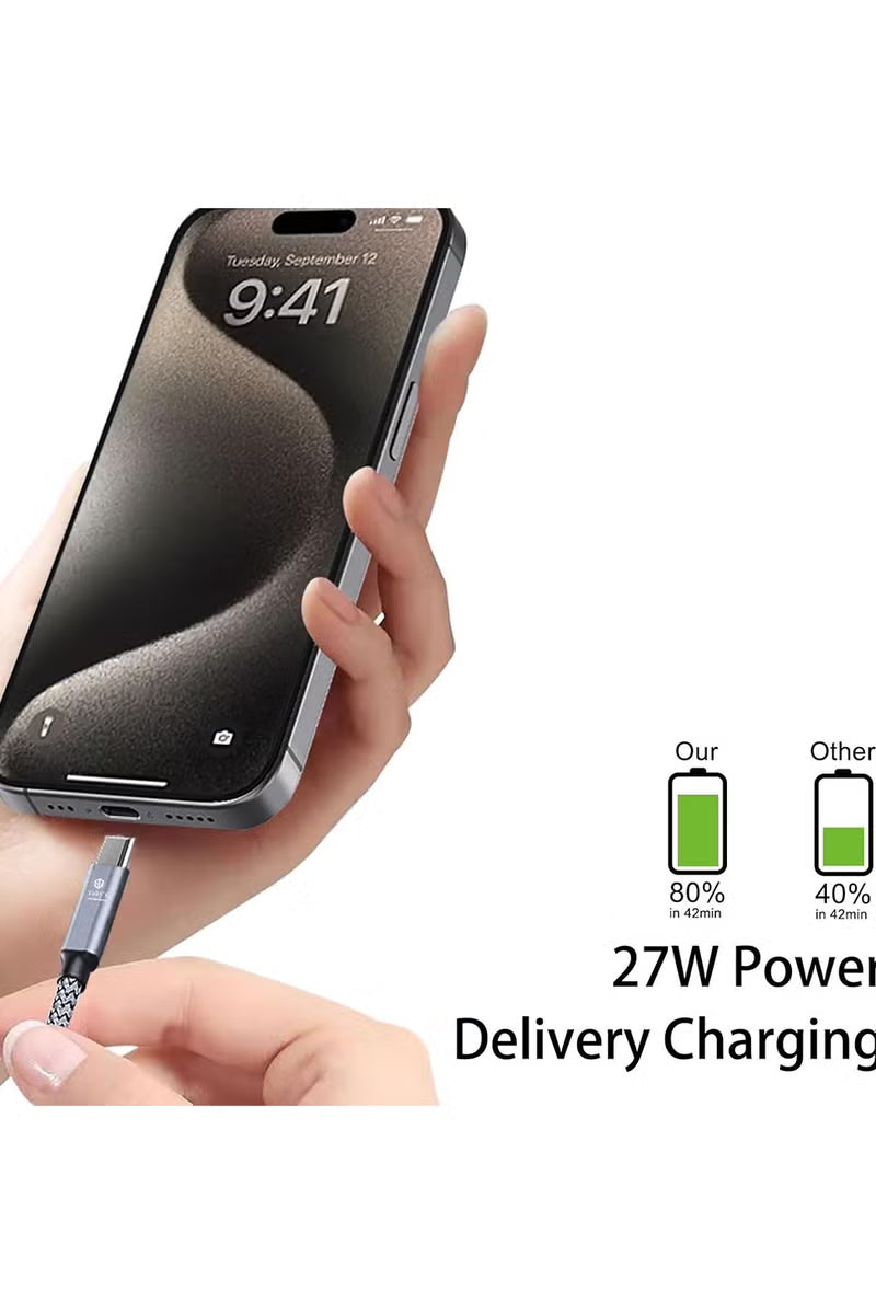 Toby’s CC-08 5A Type-C to Type-C Fast Charging Cable, 1m, Black Nylon Braided