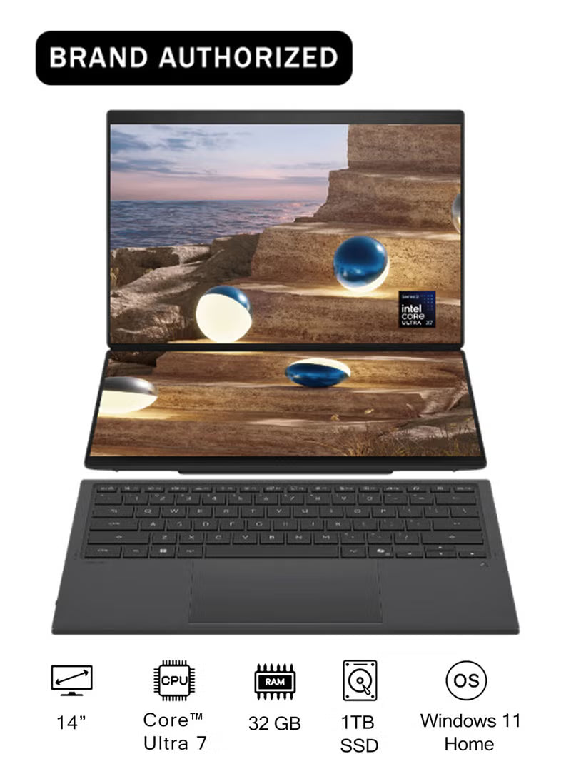 ASUS Zenbook DUO 14-Inch 3K OLED 120Hz Laptop, Intel Core Ultra 7 355, 32GB RAM, 1TB SSD, Intel Arc Graphics, Windows 11 Home, English/Arabic, Gray