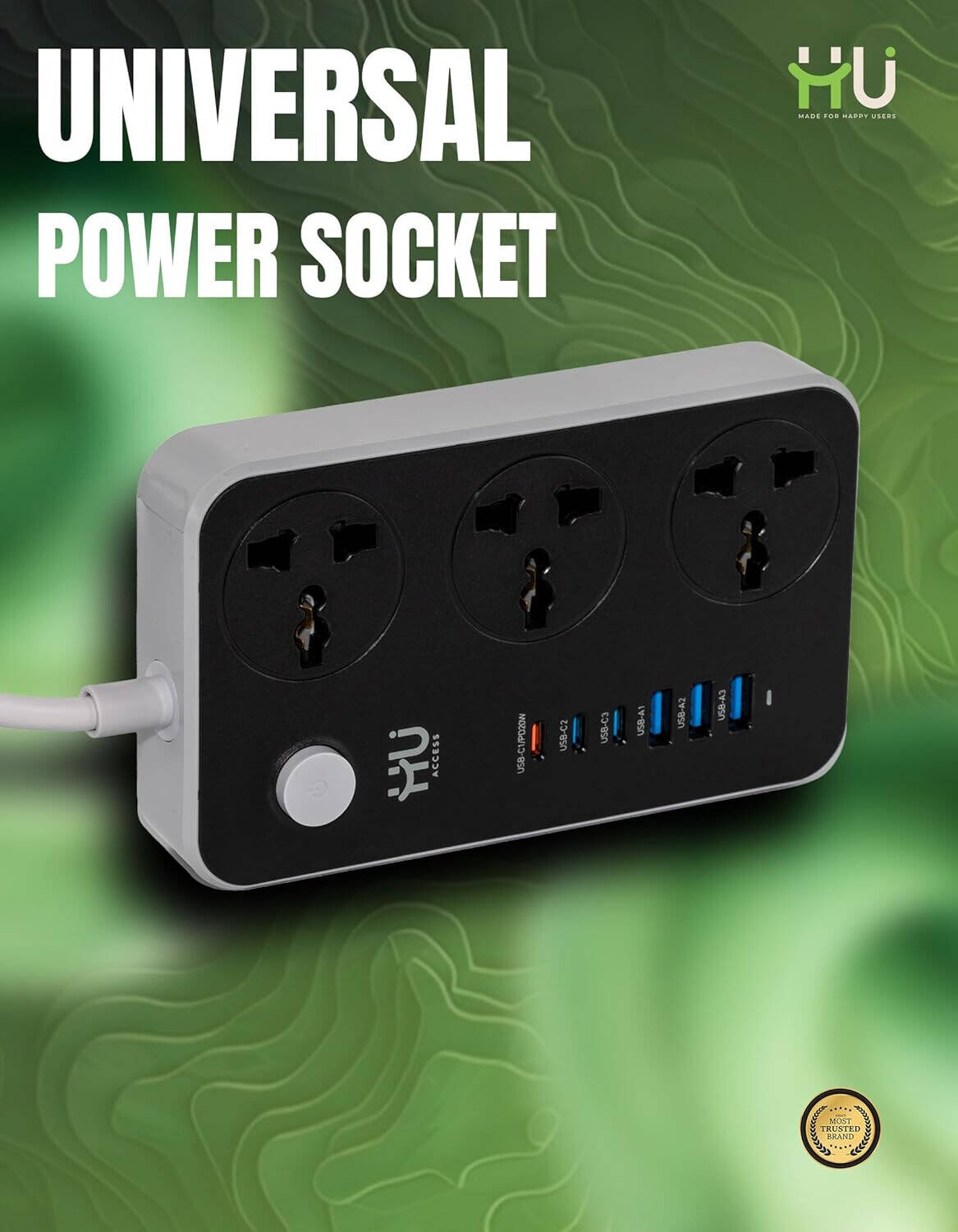 HAC-1007 Universal Power Socket 2500W with 20W USB Fast Charging HU
