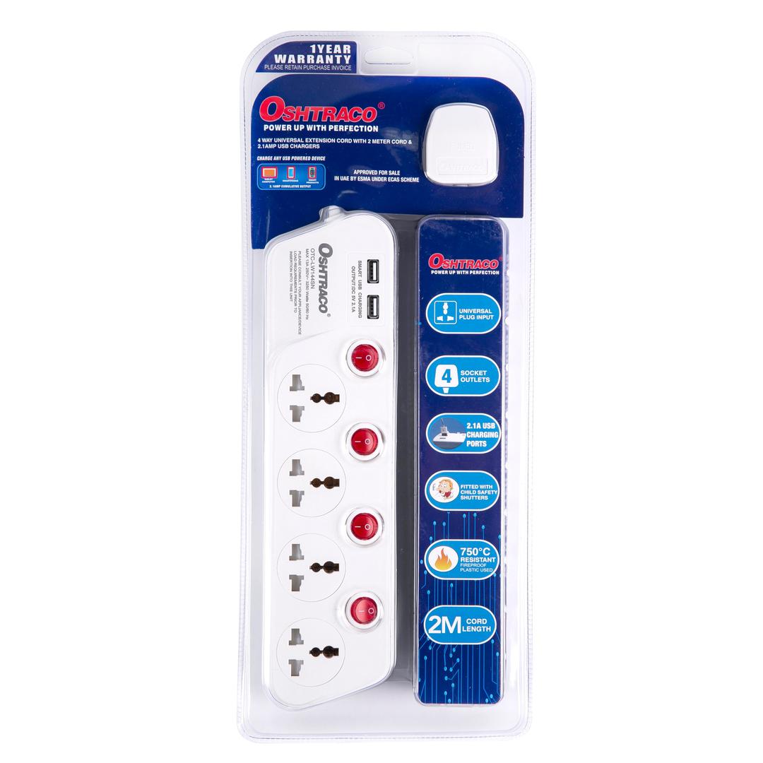 Universal 4-socket Extension Cord W/usb Port