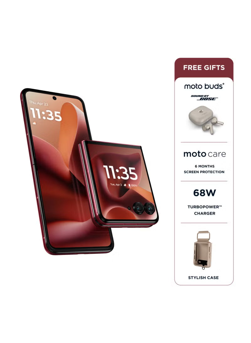 Razr 60 Ultra 5G Dual SIM Rio Red 16GB RAM 512 GB With Free (Moto Buds Plus + 6 Months Screen Damage Protection) - Middle East Version