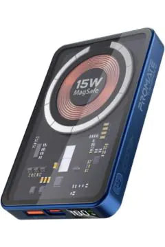 PROMATE | 10000mAh Transparent Magnetic Wireless Power Bank with LED Screen