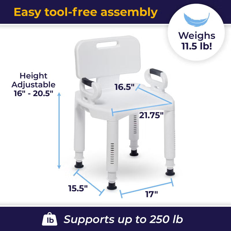 Drive Medical Bathroom Bench with Back & Arms