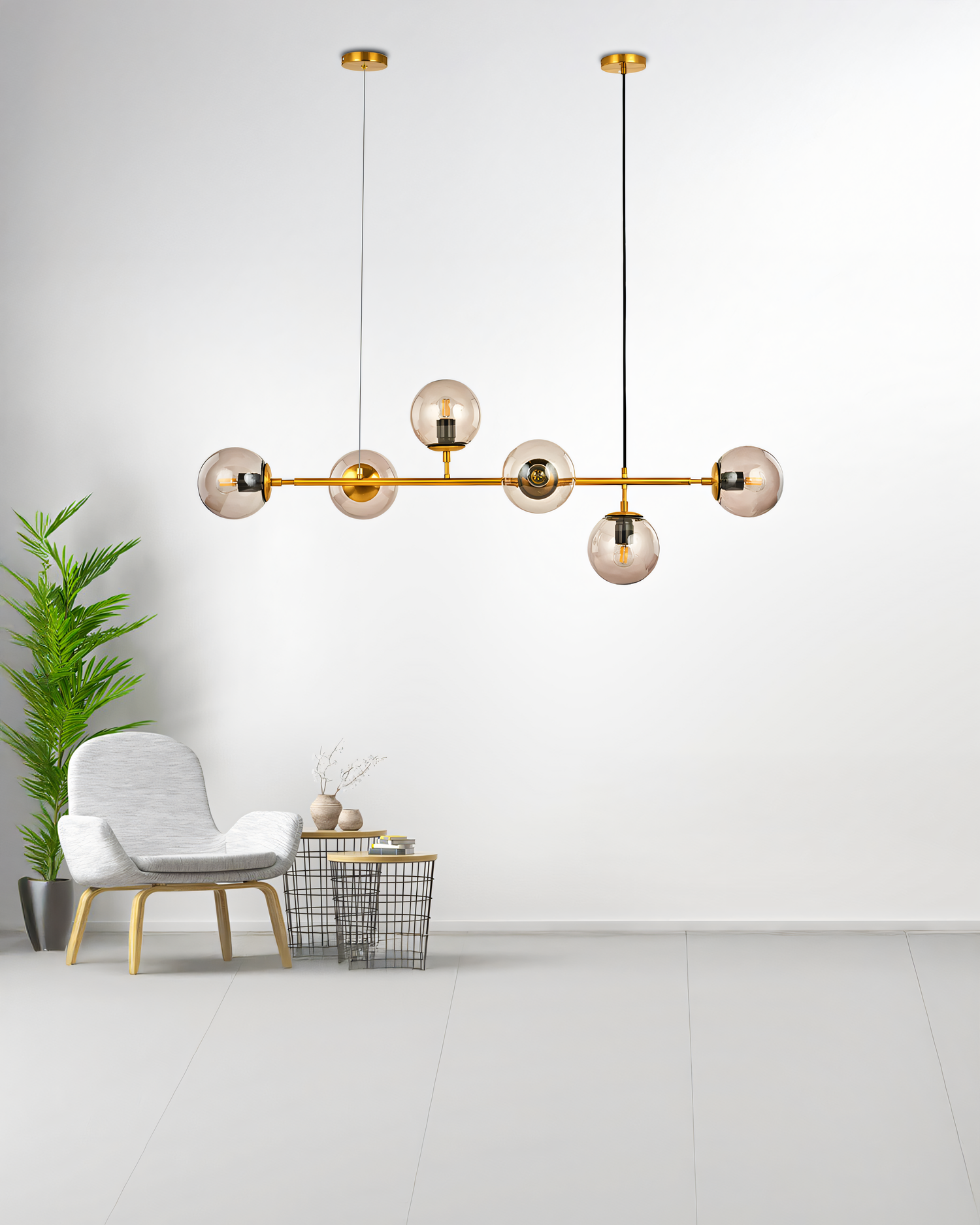 MLA6627G Hanging Glass Light Gold L1200mm Brass Metal+Grey Glass