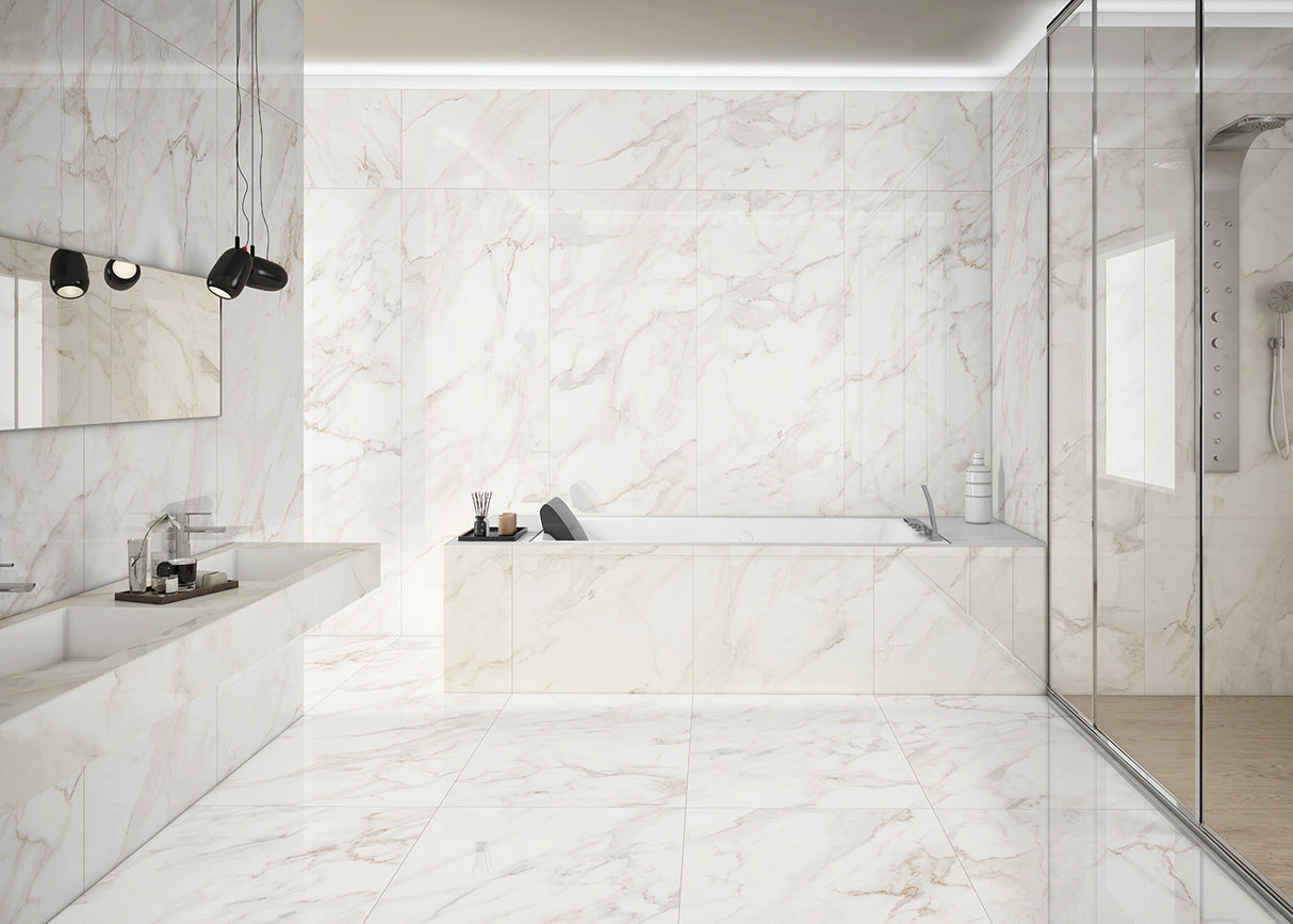 Calacatta Glossy Tile – 160×80 cm