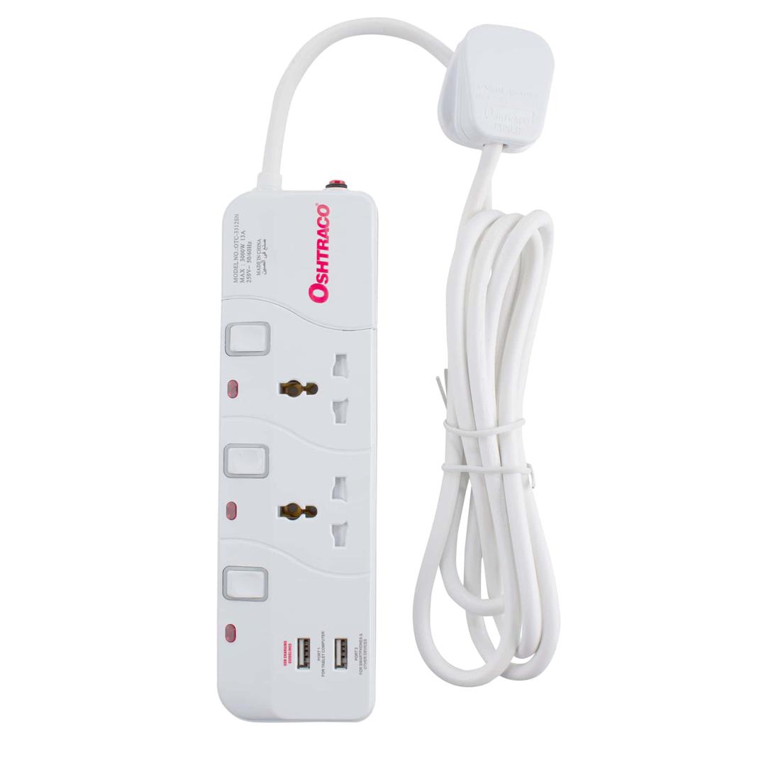 2-way Universal Extension Cord W/ Dual Usb Ports
