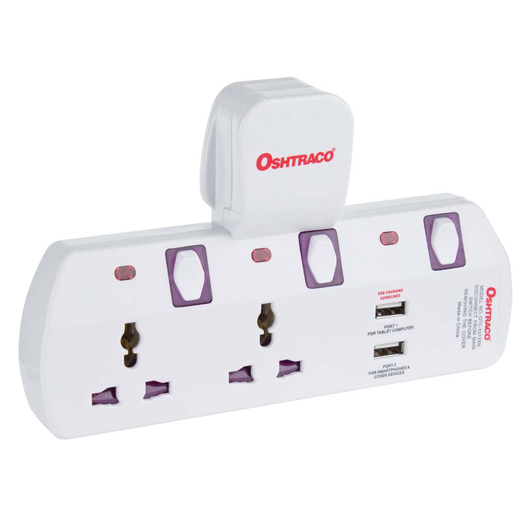 2-way T-socket Plug W/ Usb Port