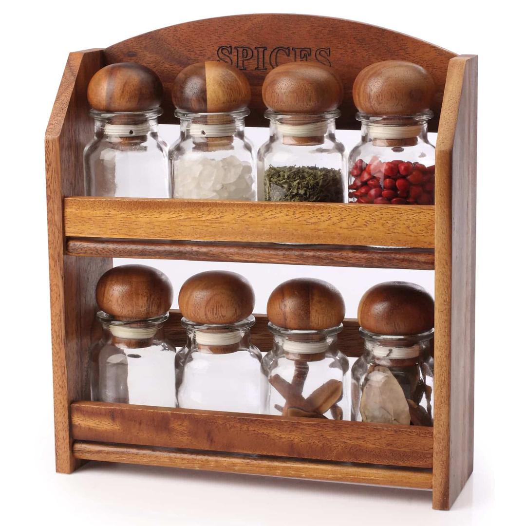 Billi Wooden Spice Rack W/8 Bottles