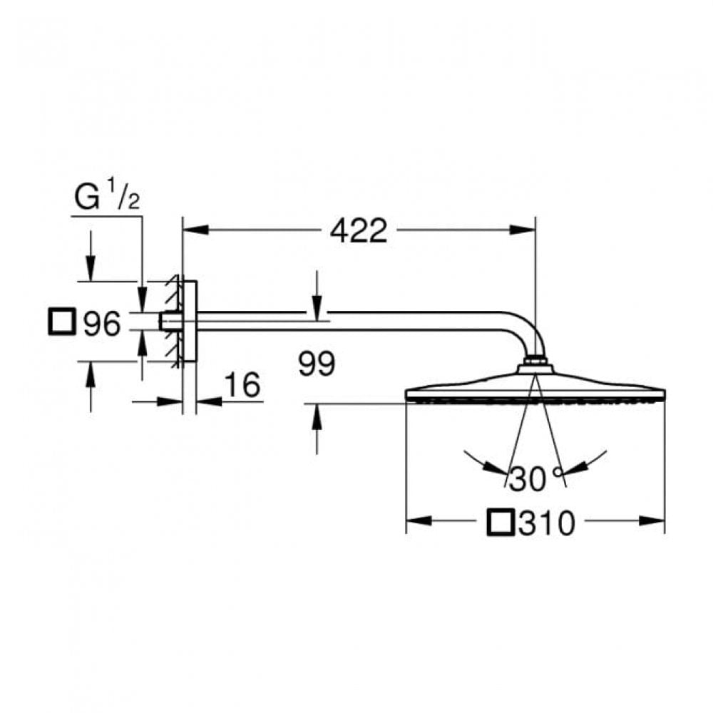 Grohe Rainshower Mono Cube Shower Head with Arm – 9.5 Litre, Chrome