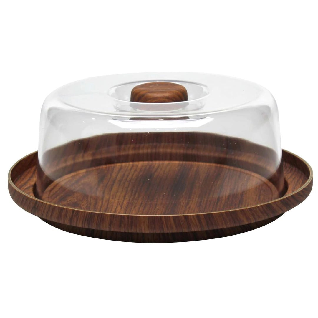 Evelin Bamboo Acrylic Cake Serving Tray W/ Cover