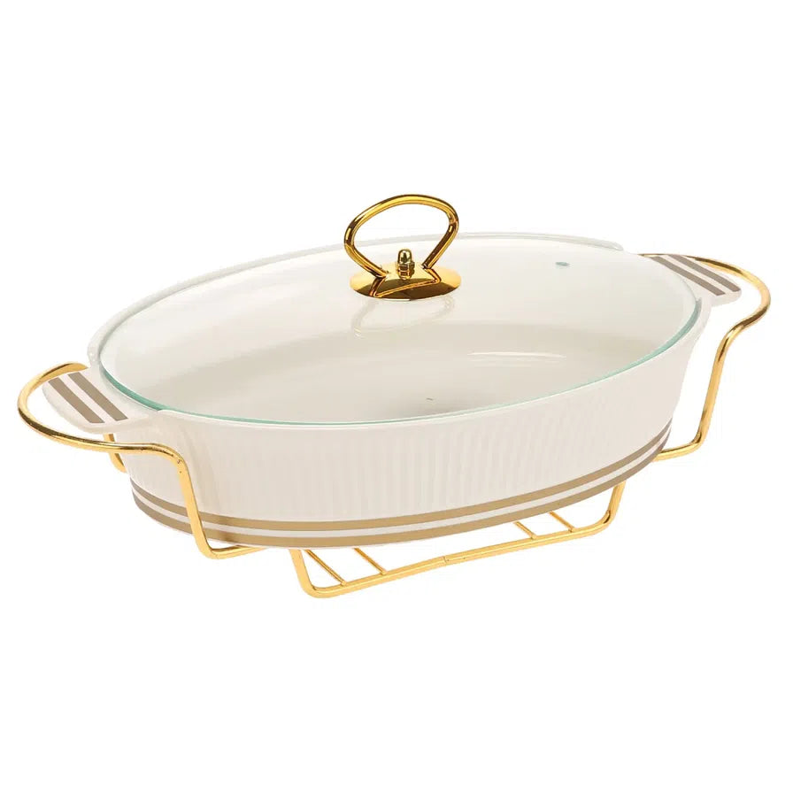 Orchid Stripes Oval Food Warmer W/stand