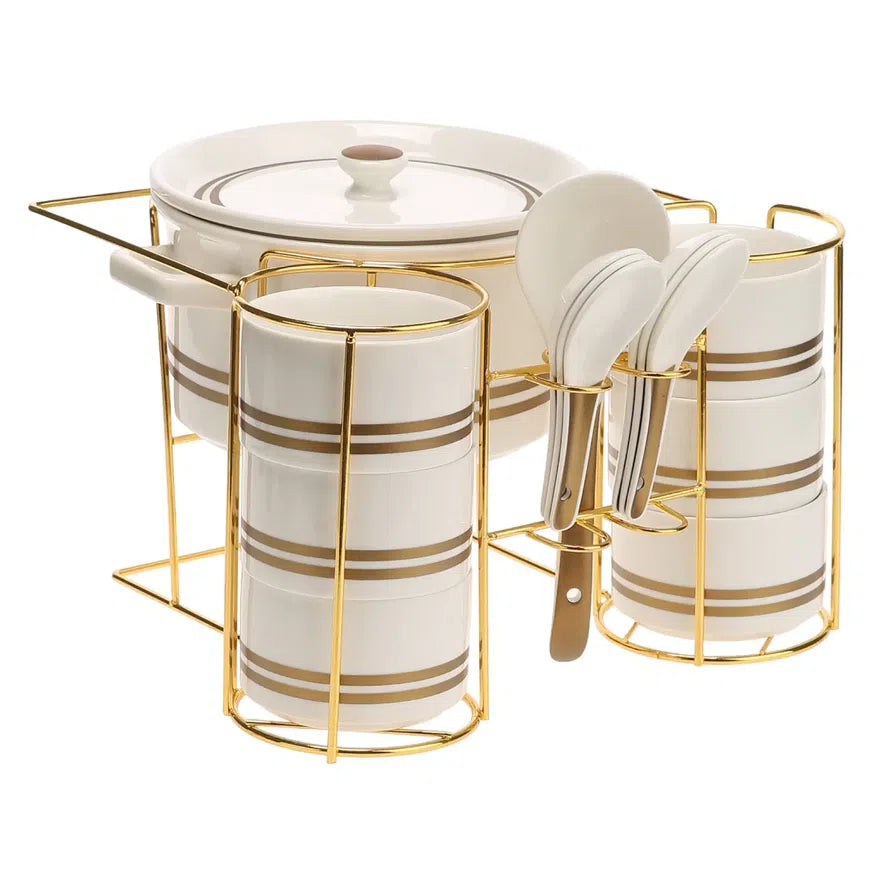 Orchid Soup Set W/gold Stand