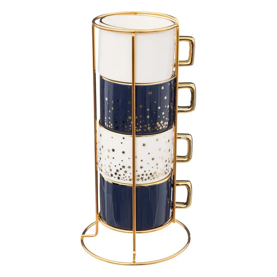 Sg Stardust New Bone China Mug Set W/rack