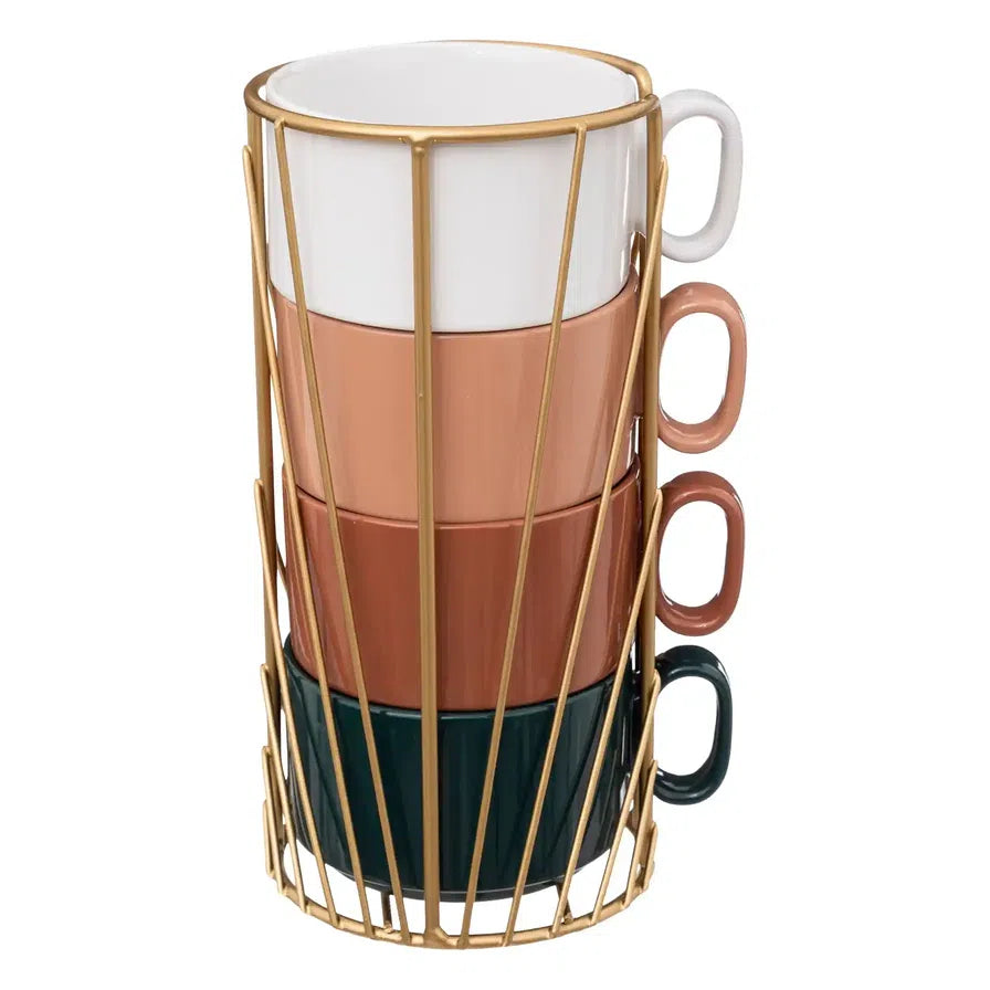 Sg Stoneware Mug Set W/rack