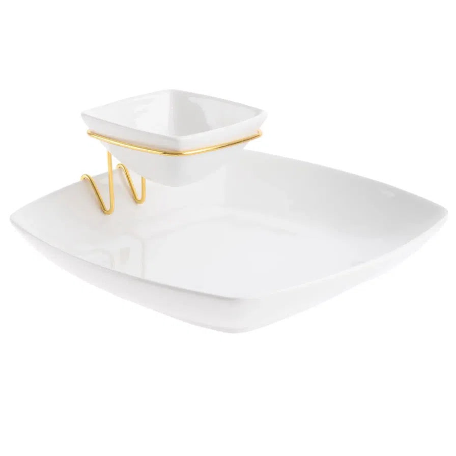 Orchid Square Dip Bowl W/gold Stand