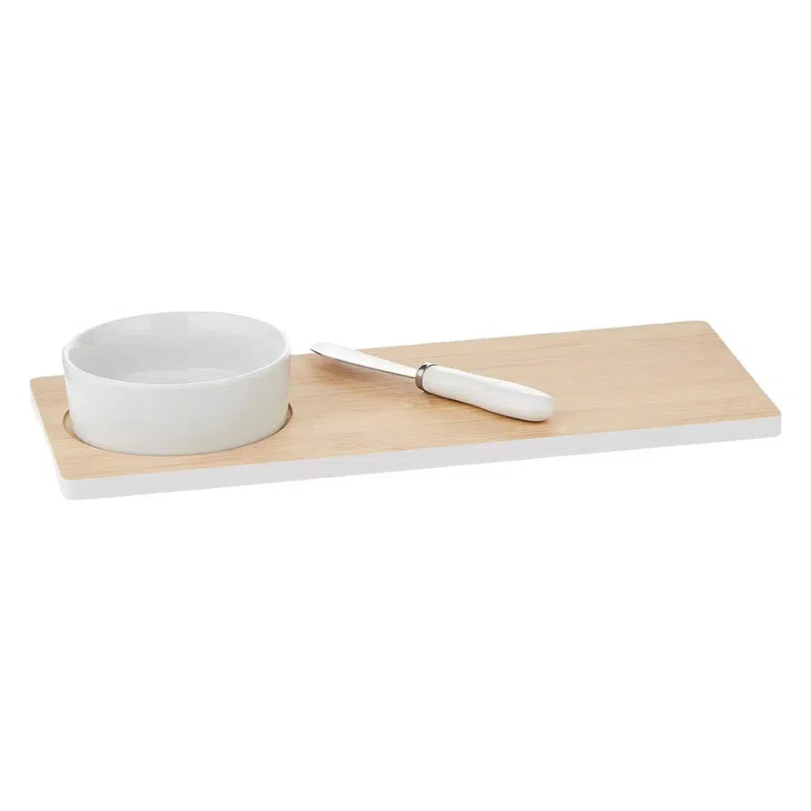 Cuisine Art Bamboo Board W/ceramic Bowl And Knife