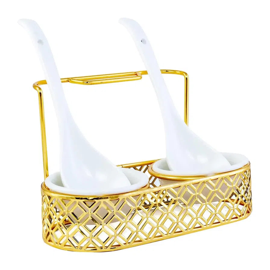 Shallow Porcelain Spoons W/holder