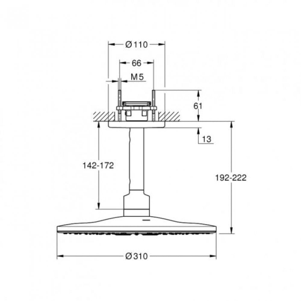 Grohe Rainshower SmartActive Ceiling Shower Head with Arm – Moon White