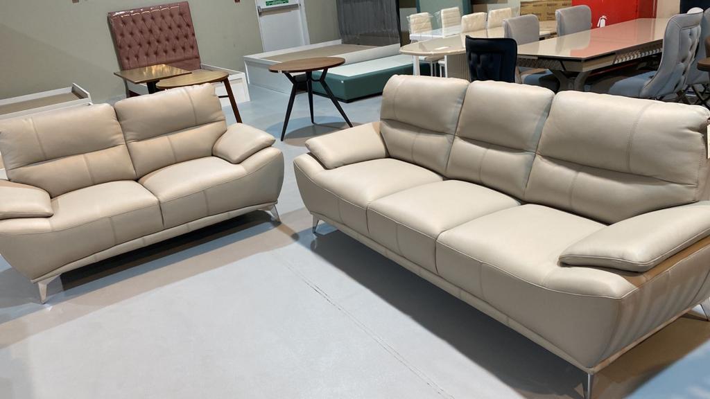 Full Leather Sofa Set (Light Grey)