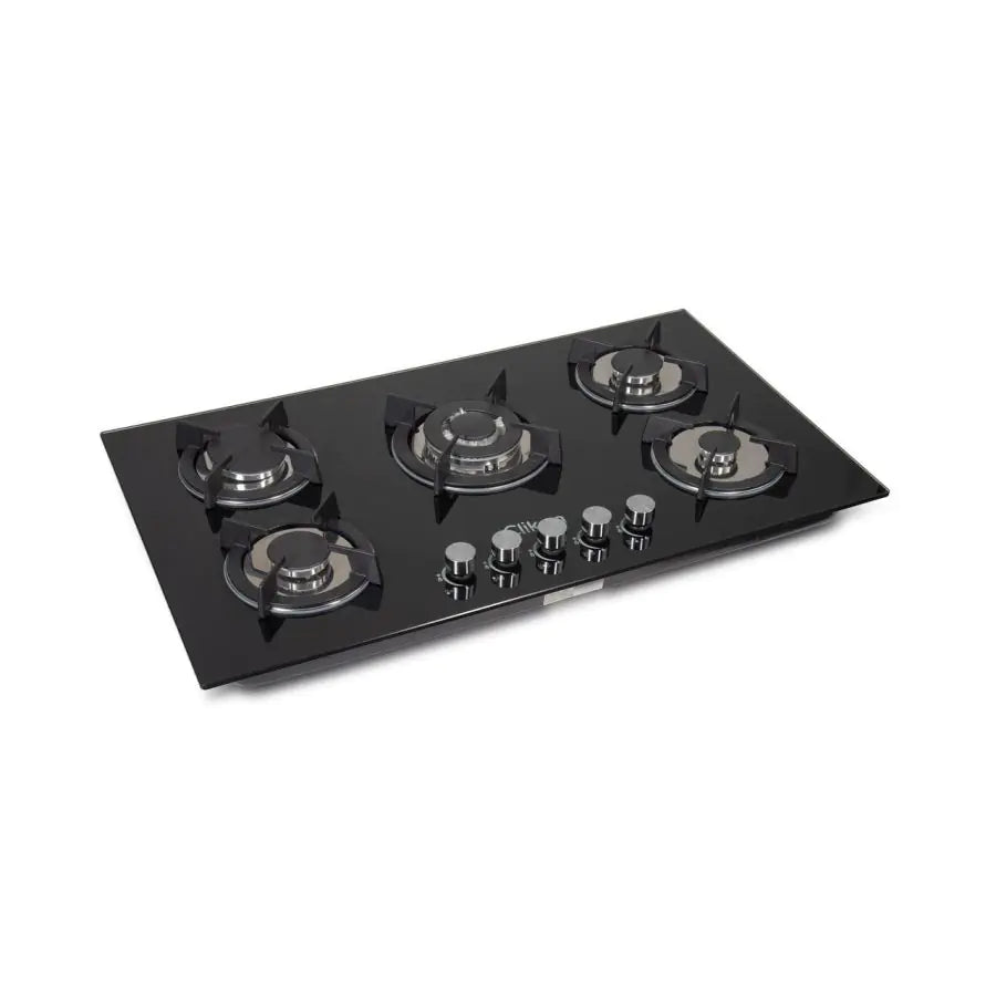 CLIKON | 5 Burner Stainless Steel Glass Top Gas Hob Premium Kitchen Cooktop