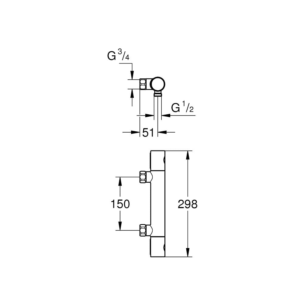 Grohe Grohtherm 800 Cosmopolitan Thermostatic Bath/Shower Mixer Tap Without Connections – Chrome