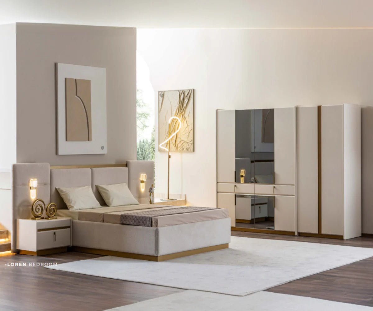 طقم غرفة نوم لورين – 180×200 سم، 6 قطع