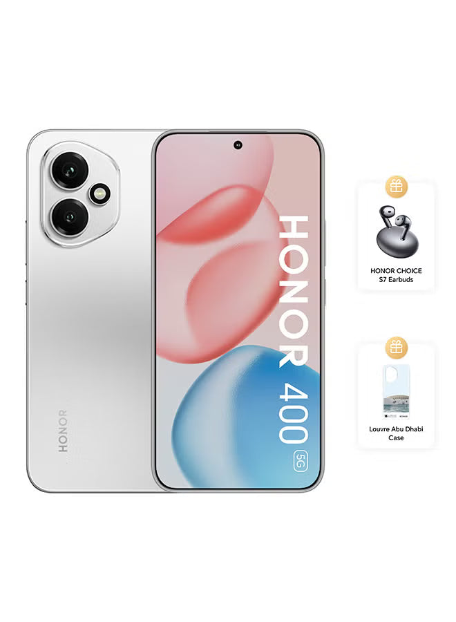 400 5G Dual SIM Meteor Silver 12GB RAM 256GB With Free HONOR CHOICE S7 Earbuds And Louvre Case - Middle East Version