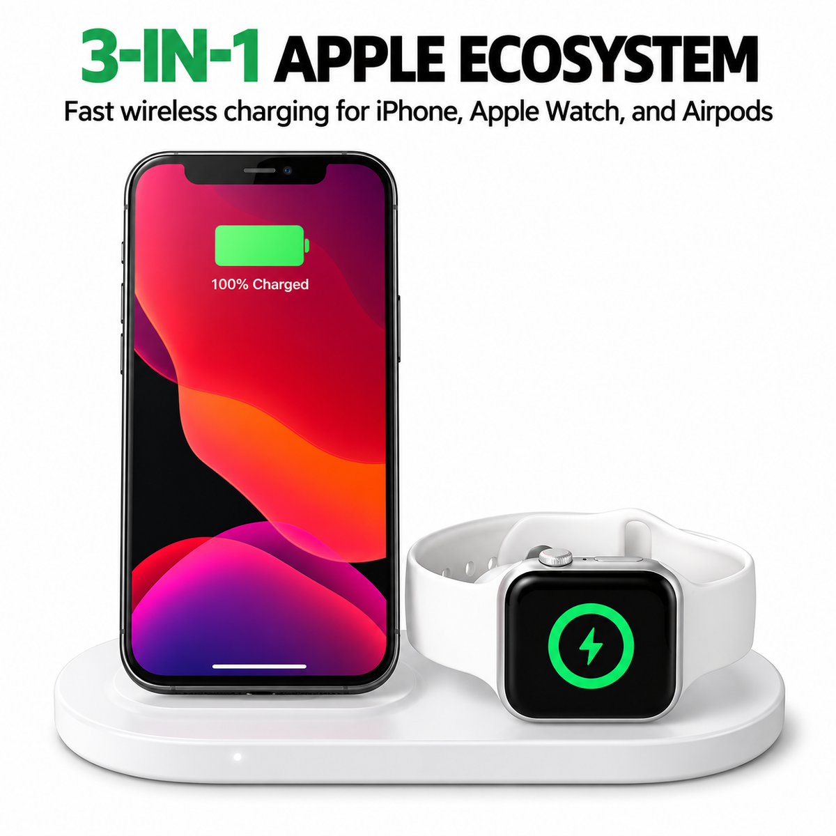 شاحن BoostCharge Pro اللاسلكي 3 في 1 - شحن سريع 7.5 واط معتمد بتقنية Qi لأجهزة iPhone من سلسلة 15/14/13/12/11 والطرازات الأقدم، وساعات Apple Watch من السلسلة 5/4/3/2/1، وسماعات AirPods Pro والأجهزة التي تدعم تقنية Qi - أبيض