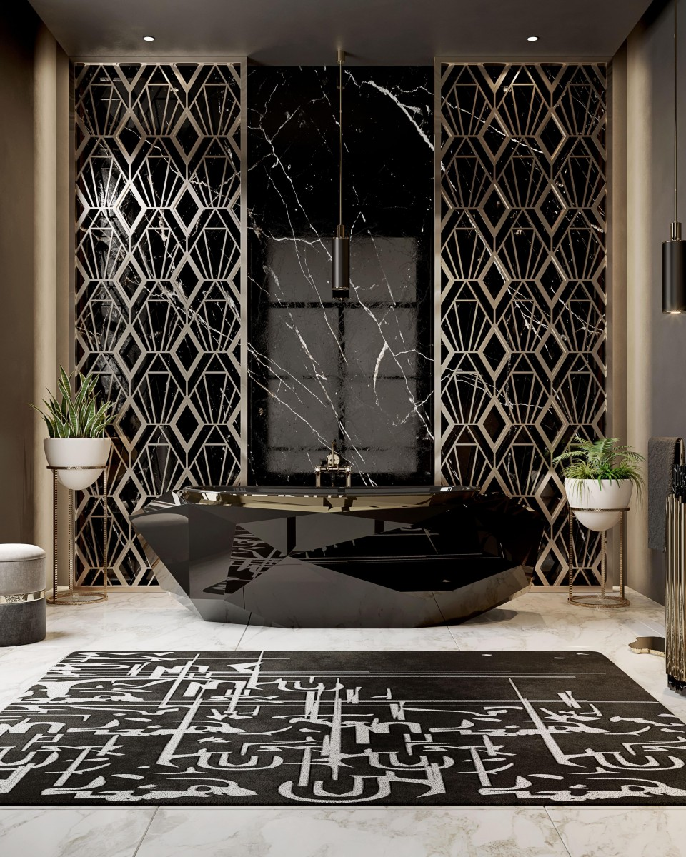 A10 Black Bathtub – Gold Edge, 2150mm (92787)