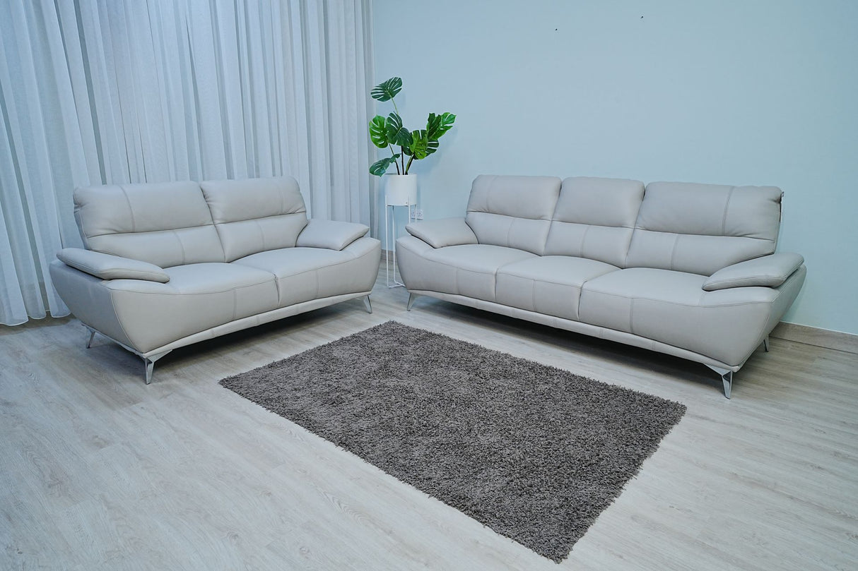 Full Leather Sofa Set (Light Grey)