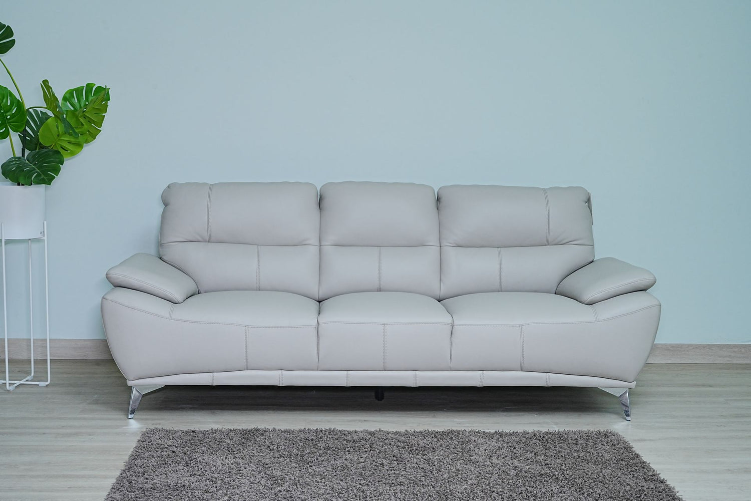Full Leather Sofa Set (Light Grey)