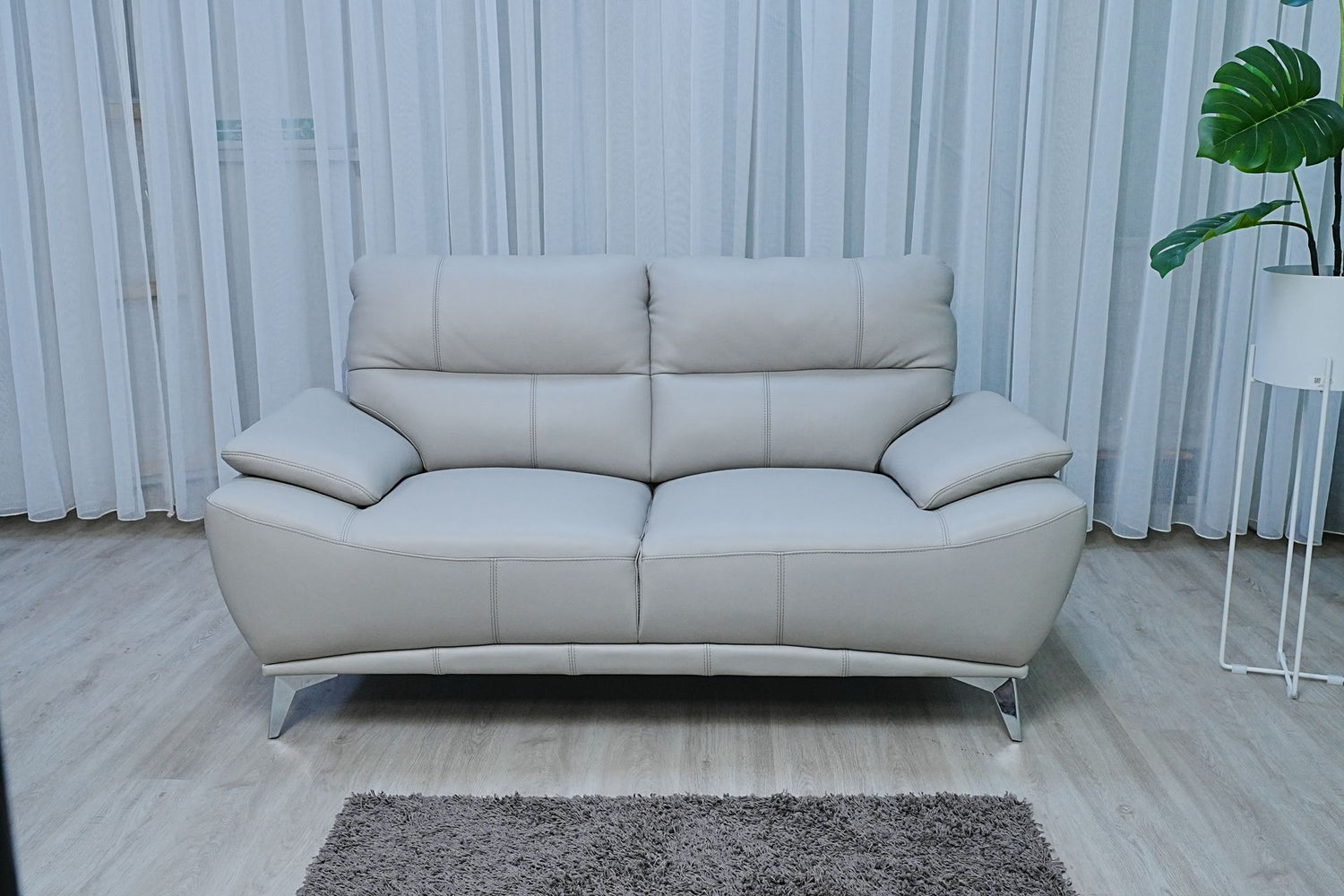 Full Leather Sofa Set (Light Grey)