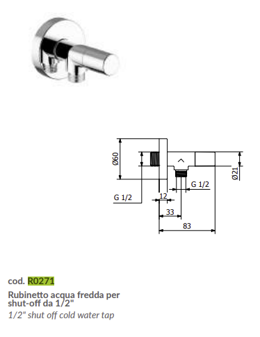 Round Handle Brass Angle Valve - Chrome Plated