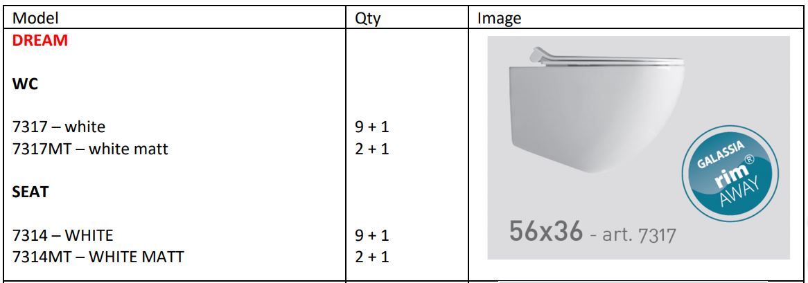 DREAM 7317MT Wall-Hung Rimless WC – Matt White