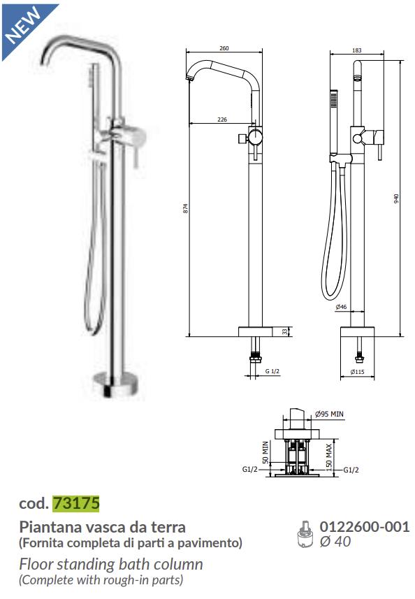 Floor Bath Column 7317511-T01 (Chrome)