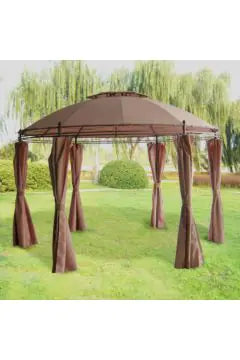 Double Roof Dome Round Gazebo with Side Curtains