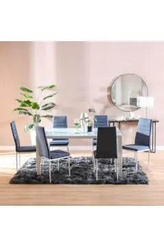 DANUBE Rhian 1+6 Dining Set - Dark Grey / White Marble
