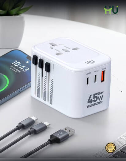 HAC-1001 HU Travel Plug Adapter 2000W – 45W White, UK/US/AU/EU