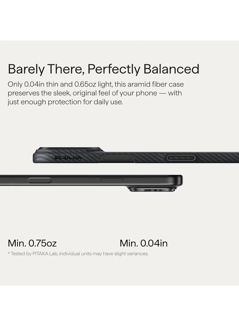 pitaka for iPhone 17 Pro Max Case 6.9" with Camera Control Button, Compatible with MagSafe, Ultra-Slim Case with Caseless Touch Feeling, 600D Aramid Fiber Woven, Black/Grey(Twill)