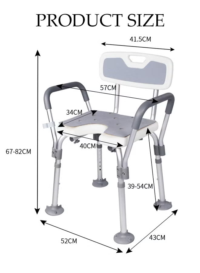 Shower Chair Stool with Padded Armrests and Back