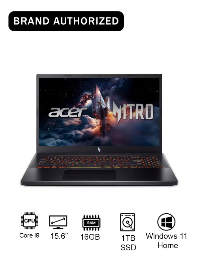 Acer Nitro V ANV15 Gaming Laptop 13th Gen Intel Core i9-13900H, 16GB RAM, 1TB SSD, RTX 5060 8GB, 15.6" FHD 165Hz IPS Display – Obsidian Black