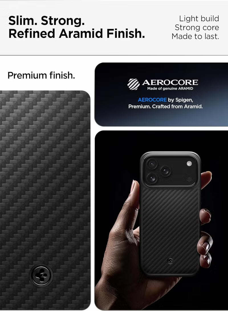 جراب Enzo Aramid T MagFit لهاتف iPhone 17 PRO مع غطاء زر التحكم بالكاميرا، مصنوع من ألياف الأراميد، بتقنية MagSafe - أسود | أسود