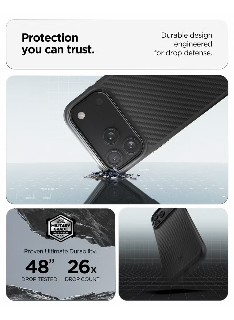 جراب Enzo Aramid T MagFit لهاتف iPhone 17 Pro MAX مع غطاء زر التحكم بالكاميرا، مصنوع من ألياف الأراميد، بتقنية MagSafe - أسود | أسود