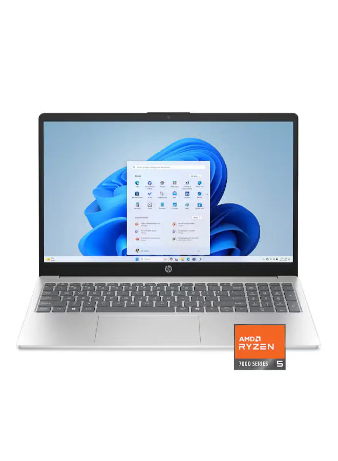 HP 15-fc0146dx 15.6-Inch FHD Touchscreen Laptop, AMD Ryzen 5 7520U, 8GB RAM, 512GB SSD, AMD Radeon Graphics, Windows 11 Home, English Keyboard, Natural Silver