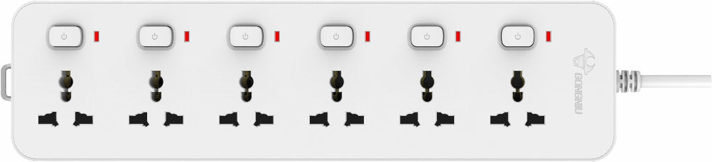 GONGNIU Universal Extension Socket D3060-30 3M | 6 Way Power Extension Board with Individual Switches