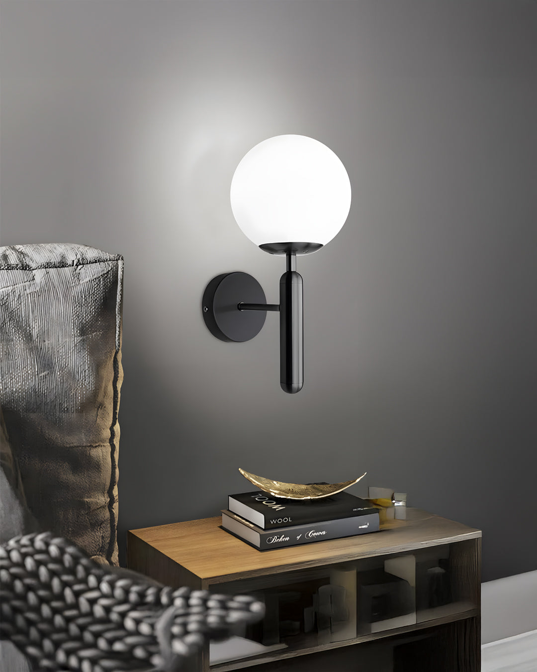 MLA0041 Black Metal Wall Light Black Metal with White Glass\ D150*320mm