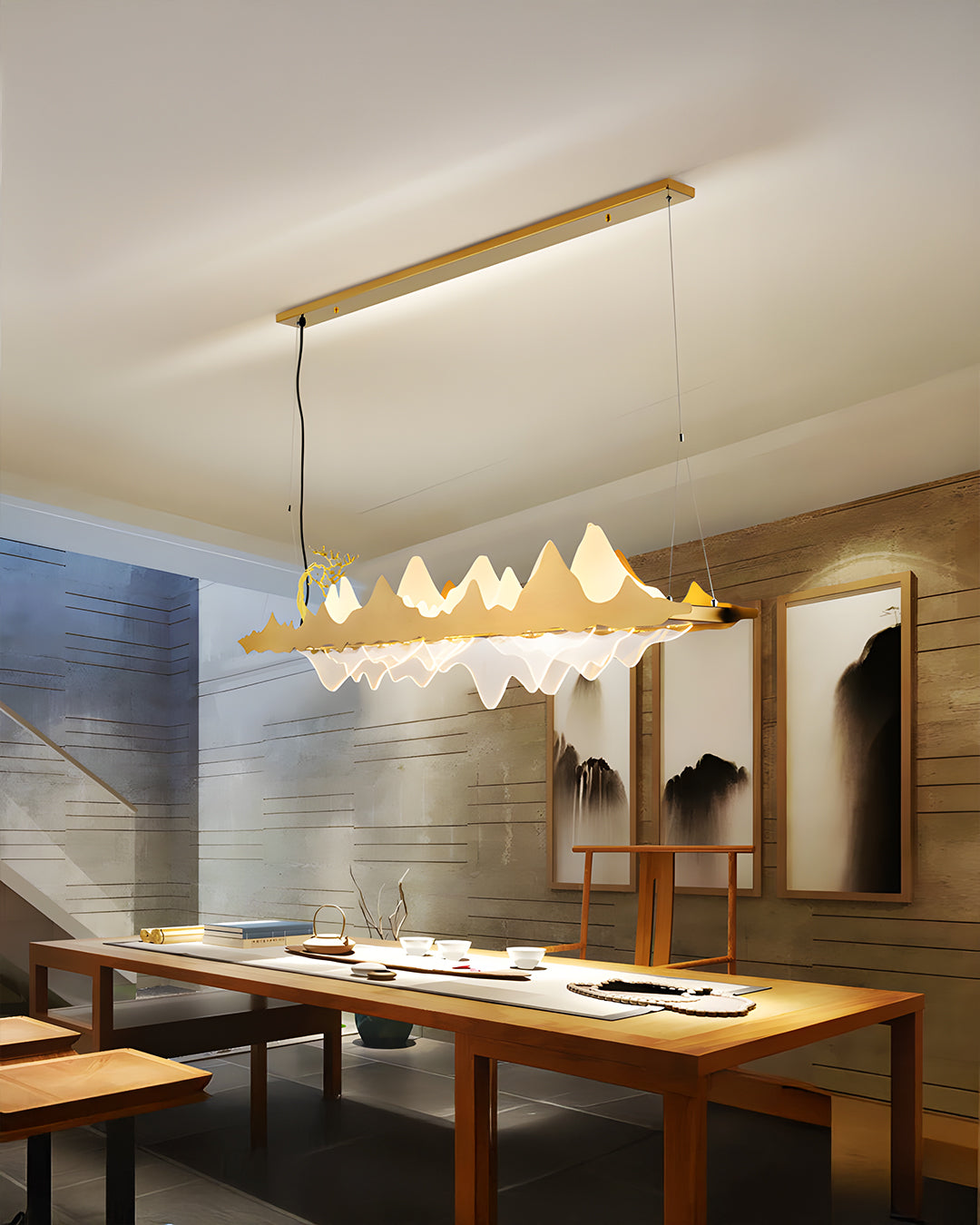 MLA0117-Hanging Lights L100cm Metal Brushed Gold +  Acrylic