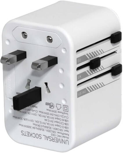 HAC-1002 HU Travel Plug Adapter 20W – White, 2000W