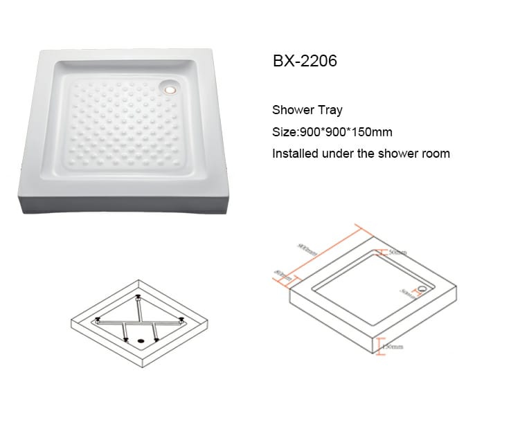 BX2206 Square Shower Tray – 900×900mm with Stand